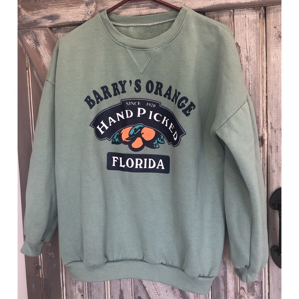 Light Green Pullover Sweatshirt Crew Neck Florida Barry's Oranges Women's Small